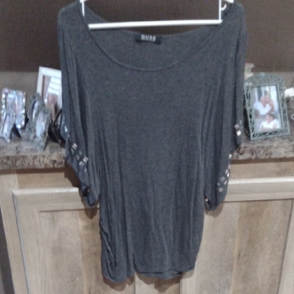 Elegant Charcoal Blouse with Studded Sleeves